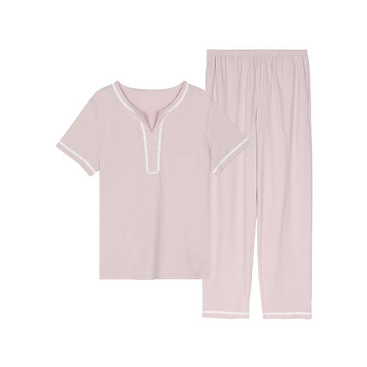 【3F】安莉芳丝光棉小v圆领短袖女士家居服套装EL00719 藕色LAV XL 商品图3