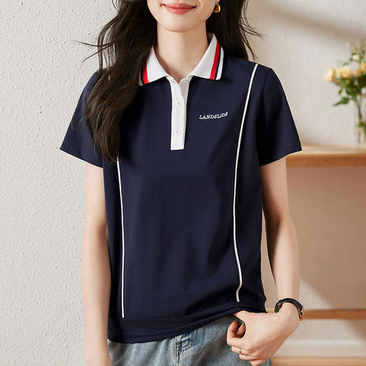 雀说翻领撞色短袖t恤新款宽松高端polo衫有领上衣半袖体恤AL20008 商品图0