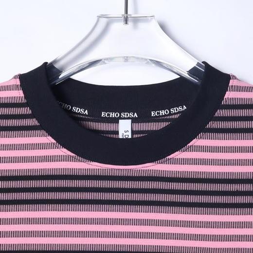 T3707夏季高级感新款男士潮牌撞色条纹刺绣短袖T恤宽松潮流百搭上衣 商品图2