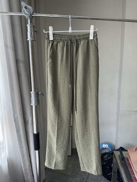 贝壳三 亚麻混纺松紧腰抽绳休闲裤高腰宽松透气直筒阔腿裤C052727 商品图2