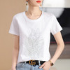 雀说重工烫钻丝光棉白色短袖T恤女夏季新款宽松显瘦圆领半袖T恤上衣AL2403 商品缩略图5