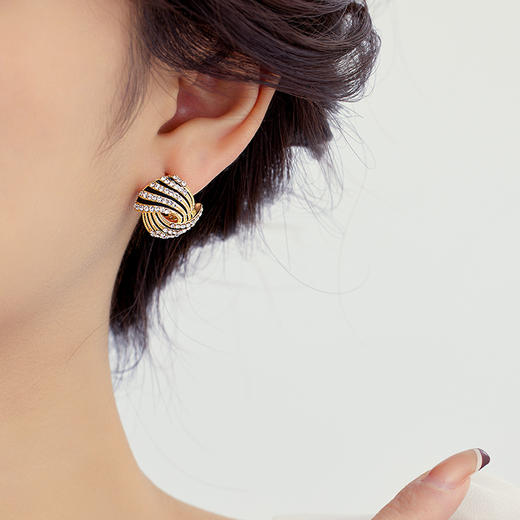 雀说新款黑色条纹镶锆石耳钉轻奢高级感时尚耳饰个性气质满钻耳环AL0580 商品图1