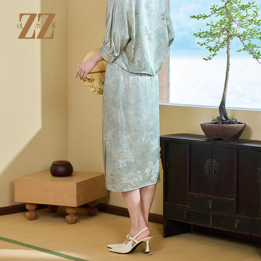 佐尔美夏季新款新中式国风桑蚕丝半身长裙女M52QS44 商品图4