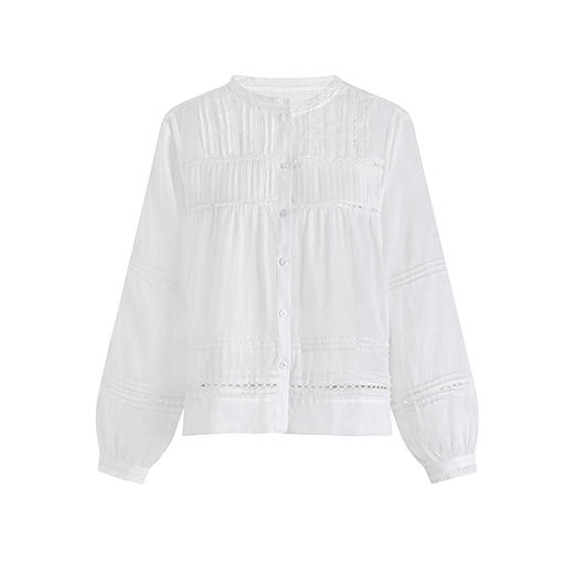 【林栖设计小店】（现货）苎麻衬衣压褶镂空肌理花边优雅2025夏季新品长袖上衣女F1952505 商品图4