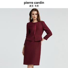 [皮尔卡丹女装]连衣裙夏季红色短袖蓝色印花法式复古裙