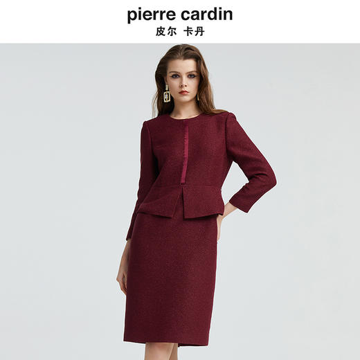 [皮尔卡丹女装]连衣裙夏季红色短袖蓝色印花法式复古裙 商品图0