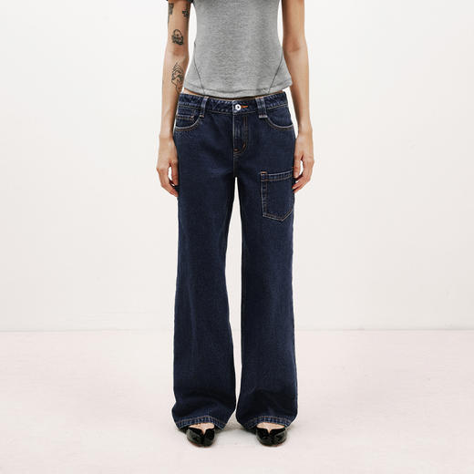 NUTH深蓝洗水复古宽松直筒牛仔裤女夏季 商品图5