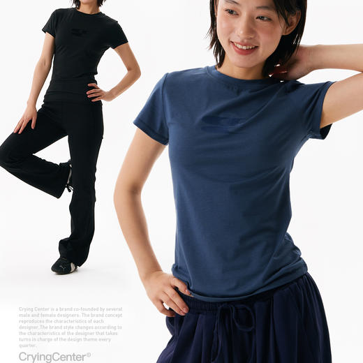 CryingCenter凉感系列圆领小logo健身短袖上衣正肩速干蓝鲸莫代尔 商品图2