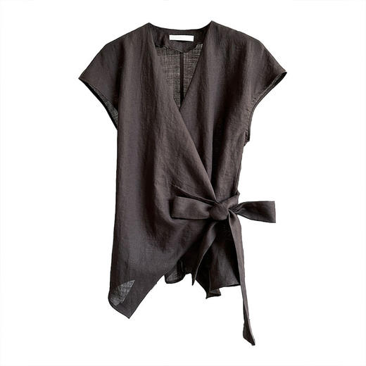 雀说夏季新款时尚休闲苎麻衬衫女不规则背心百搭上衣AL8011 商品图4