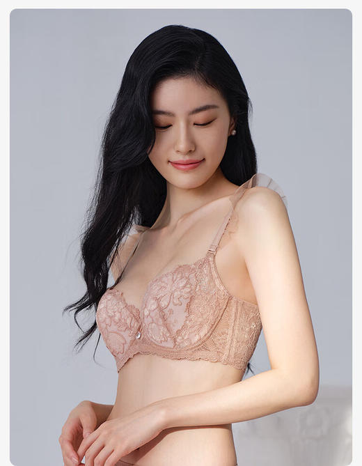 【3F】安莉芳刺绣花卉蕾丝文胸女大胸显小薄款夹碗内衣EB00977 商品图1