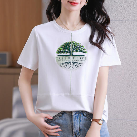 雀说短袖t恤新款夏季爆款女装宽松显瘦正肩上衣洋气半袖体恤衫AL20027 商品图3