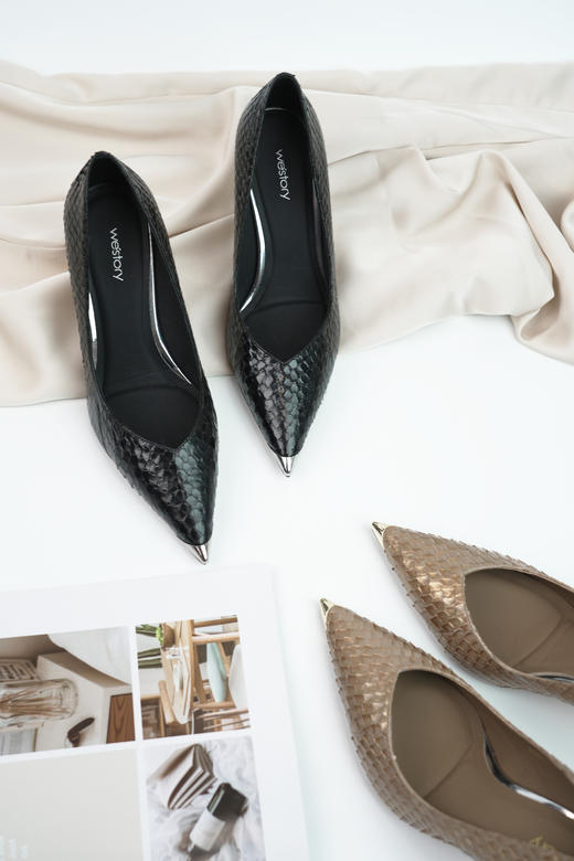 Westory2025年春季包铁头尖头高跟通勤浅口单鞋W25AE58671 商品图4