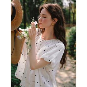 OLrain欧芮儿波点法式度假衬衫女夏季2025新款宽松慵懒休闲上衣