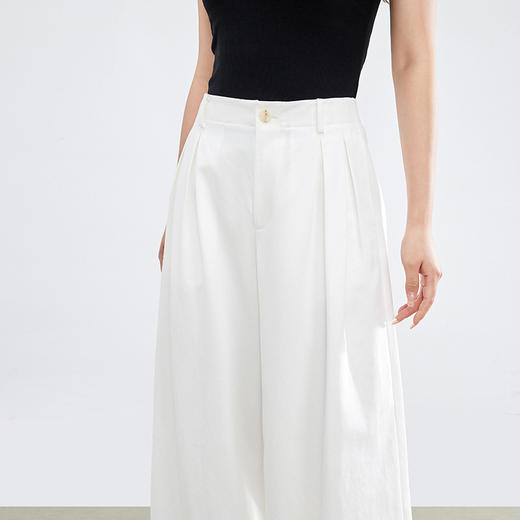 【五折购】熙世界莱赛尔白色阔腿裙裤女夏季薄款通勤高腰宽松a字天丝休闲裤 商品图4