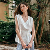 OLrain欧芮儿法式白色设计感慵懒衬衫女夏季2025新款V领无袖上衣 商品缩略图3