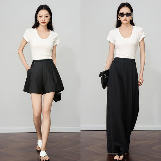 OLrain欧芮儿白色U领正肩百搭显瘦短袖T恤夏季2025新款小个子上衣 商品图2