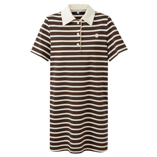 SELFWHO笑脸衣橱棉混纺经典条纹连衣裙夏季新款翻领H型裙子 商品图4