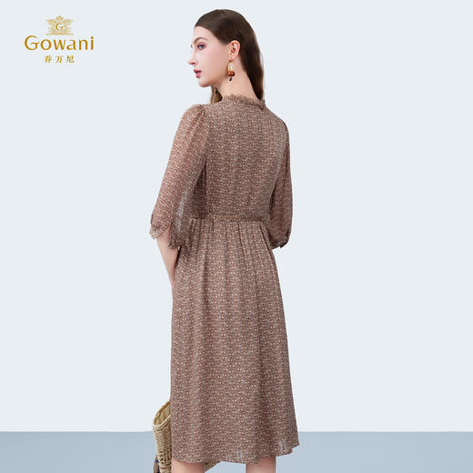 乔万尼2025新品小V领木耳边100%真丝南法风情收腰连衣裙ED2E438 商品图4