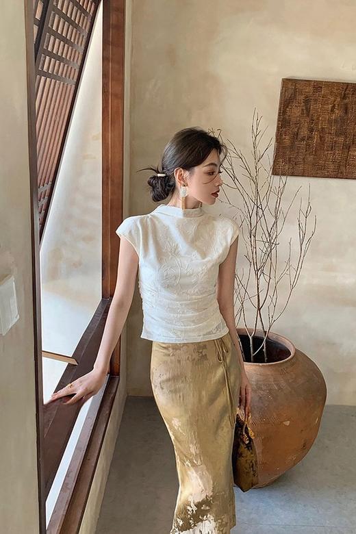 Le Malene 白色植物提花针织上衣 20280 商品图3