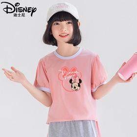 H58迪士尼女童短袖夏季薄款2025新款洋气儿童泡泡袖女大童打底衫