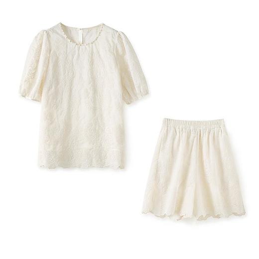 【高货wl】全新升级【铂金会员339/天猫459/差价120】(99856)洛诗琳重工法式提花圆领短袖上衣蕾丝花边裤两件套女 商品图4