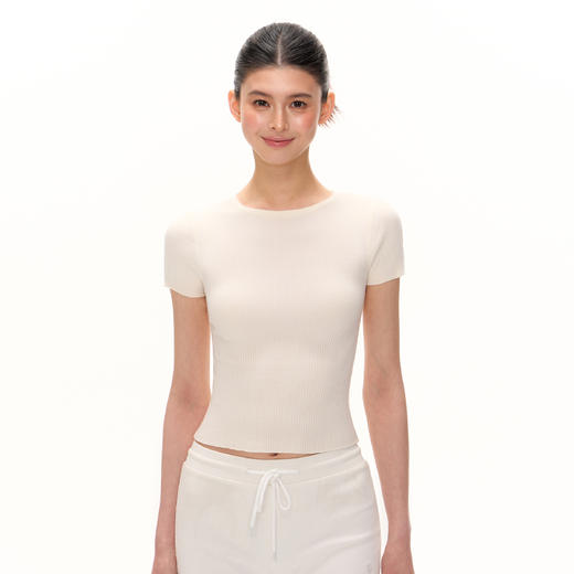 Ariseism  基础纯色圆领短款针织短袖T恤女夏季新款辣妹修身上衣 商品图1