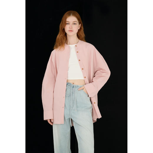 MAISON CECILE三色/彩色扣子弧形袖圆领简约基础款廓形衬衫 商品图0