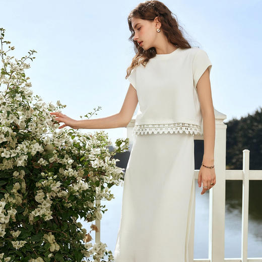 OLrain欧芮儿白色法式度假时尚套装女夏季2025新款修身显瘦两件套 商品图1