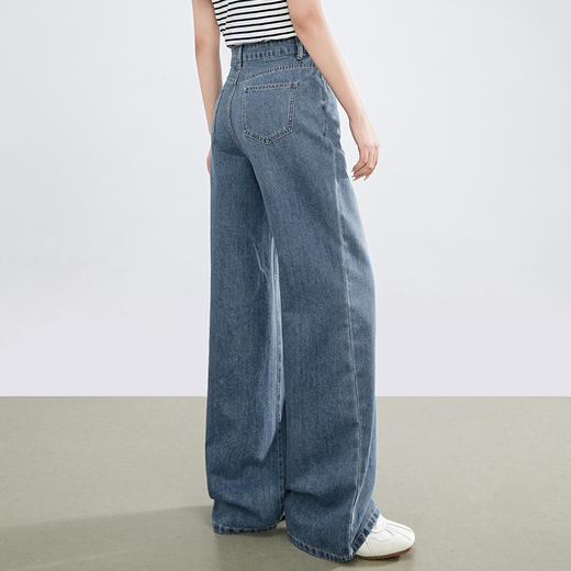 熙世界丹宁牛仔阔腿裤女薄款2025夏季新款宽松百搭复古直筒长裤子 商品图4