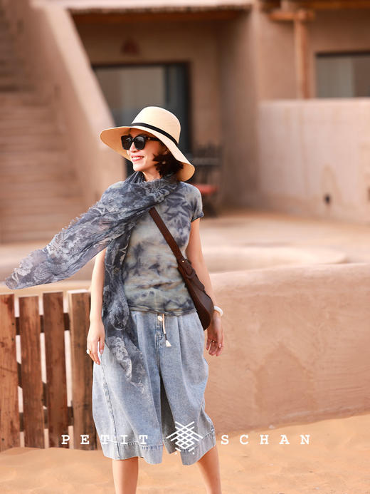 PETIT SCHAN小闪 CLO#827 Beyond the Veil of Mist 云深不知处 云朵羊绒系列纯羊绒手工染色点染短袖 商品图1