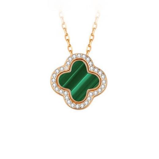 六鑫珠宝 S925纯银孔雀石四叶草项链 创意多戴设计 商品图4