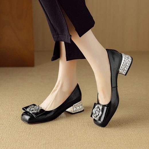 【预售5天】春夏羊皮银色方头单鞋浅口中跟粗跟蝴蝶结女鞋NJMK&K1331 商品图4