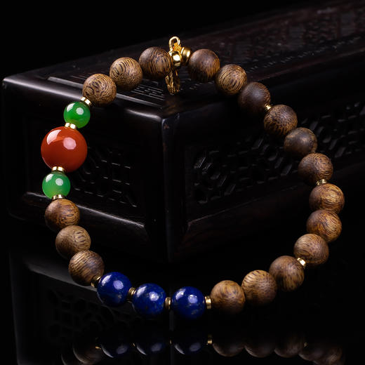 XY0364沉香+碧玉南红幸运之羽手串 商品图4