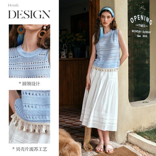 OLrain欧芮儿度假风圆领镂空套头针织衫夏季2025新款小众气质上衣 商品图2