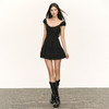 Ariseism 设计感法式方领短袖连衣裙女夏季新款收腰小黑裙蛋糕裙子 商品缩略图4