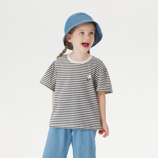 马克珍妮女童可爱女孩条纹短袖T恤 儿童上衣2025年夏装新款550688 商品图1