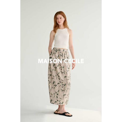 MAISON CECILE设计师印花/桑蚕丝优雅手绘百合蓬松立体感花苞半裙 商品图1