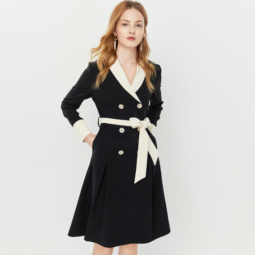 8C505050200344 音儿YINER女装冬季通勤撞色系带收腰西装领连衣裙 商品图2