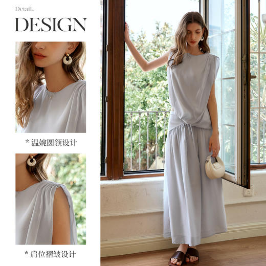 OLrain欧芮法式盐系上衣半身裙女夏季2025新款灰蓝色气质两件套装 商品图2