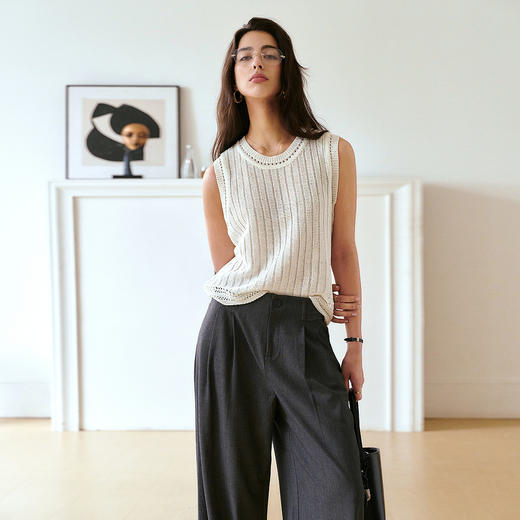 OLrain欧芮儿白色圆领亮片套头针织衫女夏季2025新款别致独特上衣 商品图3