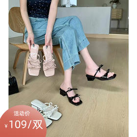 纪念日百货韩版温柔仙女风蝴蝶结配裙子方头凉拖鞋（LH）（LD）163143508