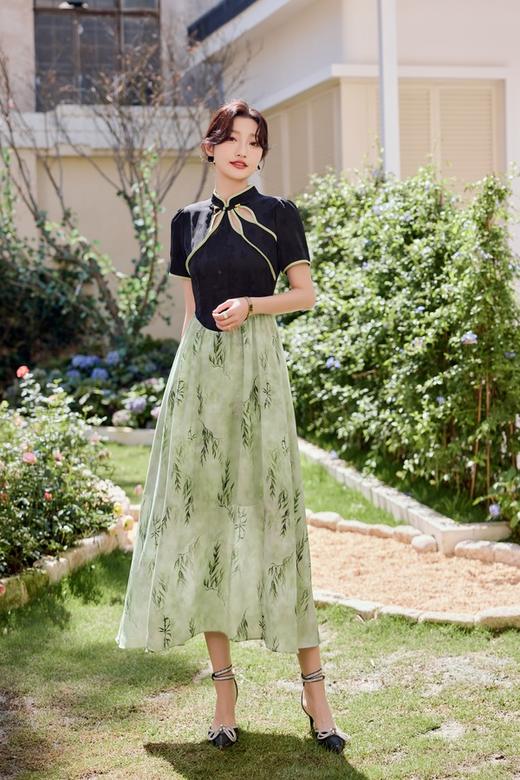 Le Malene 新中式旗袍领镂空拼接式连衣裙 20261 商品图1