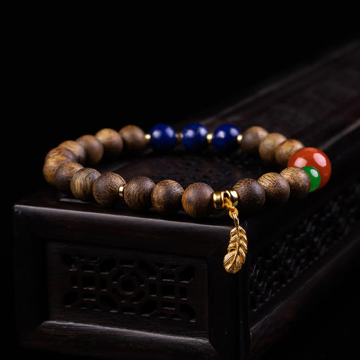 XY0364沉香+碧玉南红幸运之羽手串 商品图2