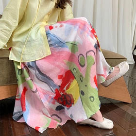 （小眠专属）夏日油画天丝亚麻半身裙C1225048（下单3-7天发货）