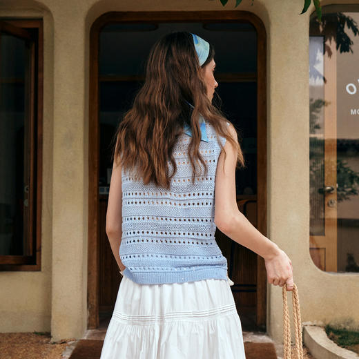 OLrain欧芮儿度假风圆领镂空套头针织衫夏季2025新款小众气质上衣 商品图3