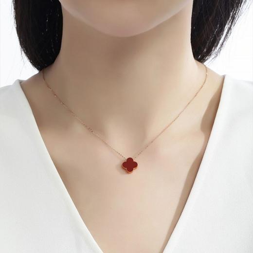 六鑫珠宝 S999足银玛瑙幸运四叶草项链 双面佩戴 商品图2