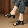 【预售5天】7cm法式超软羊皮珍珠褶皱高跟凉鞋女夏真皮露趾粗跟一字拖DS&1679 商品缩略图3