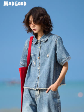 马得工地/MDGDCS2402156/小猫绣花短款牛仔衬衫