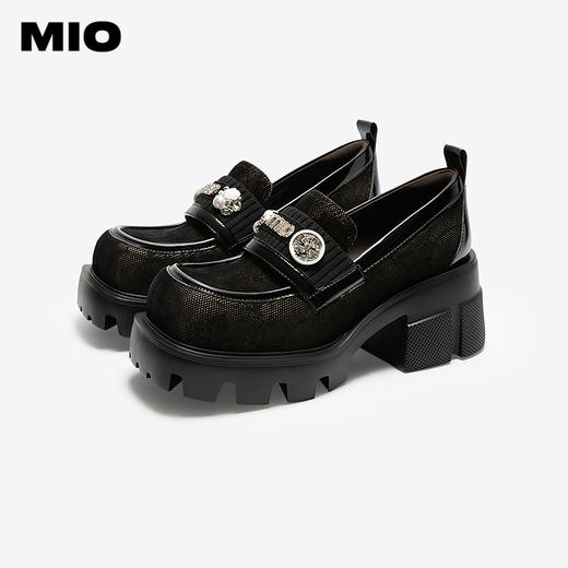 MIO米奥厚底增高乐福鞋英伦风黑色小皮鞋新中式女鞋M254530283 商品图2