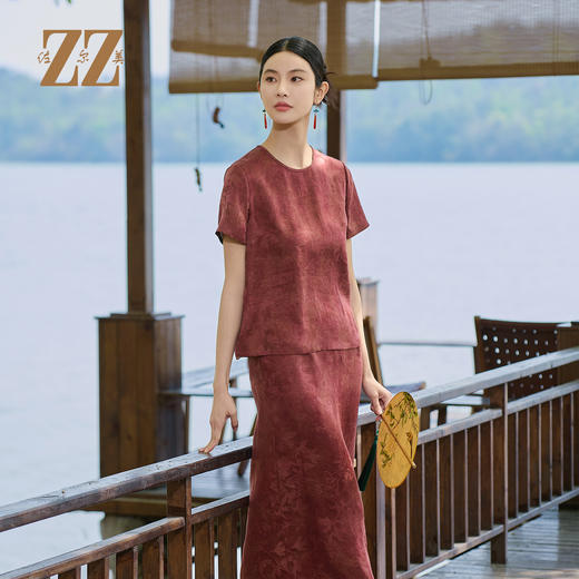 佐尔美夏季新款优雅新中式国风桑蚕丝莨绸衬衣女M52CS47 商品图3